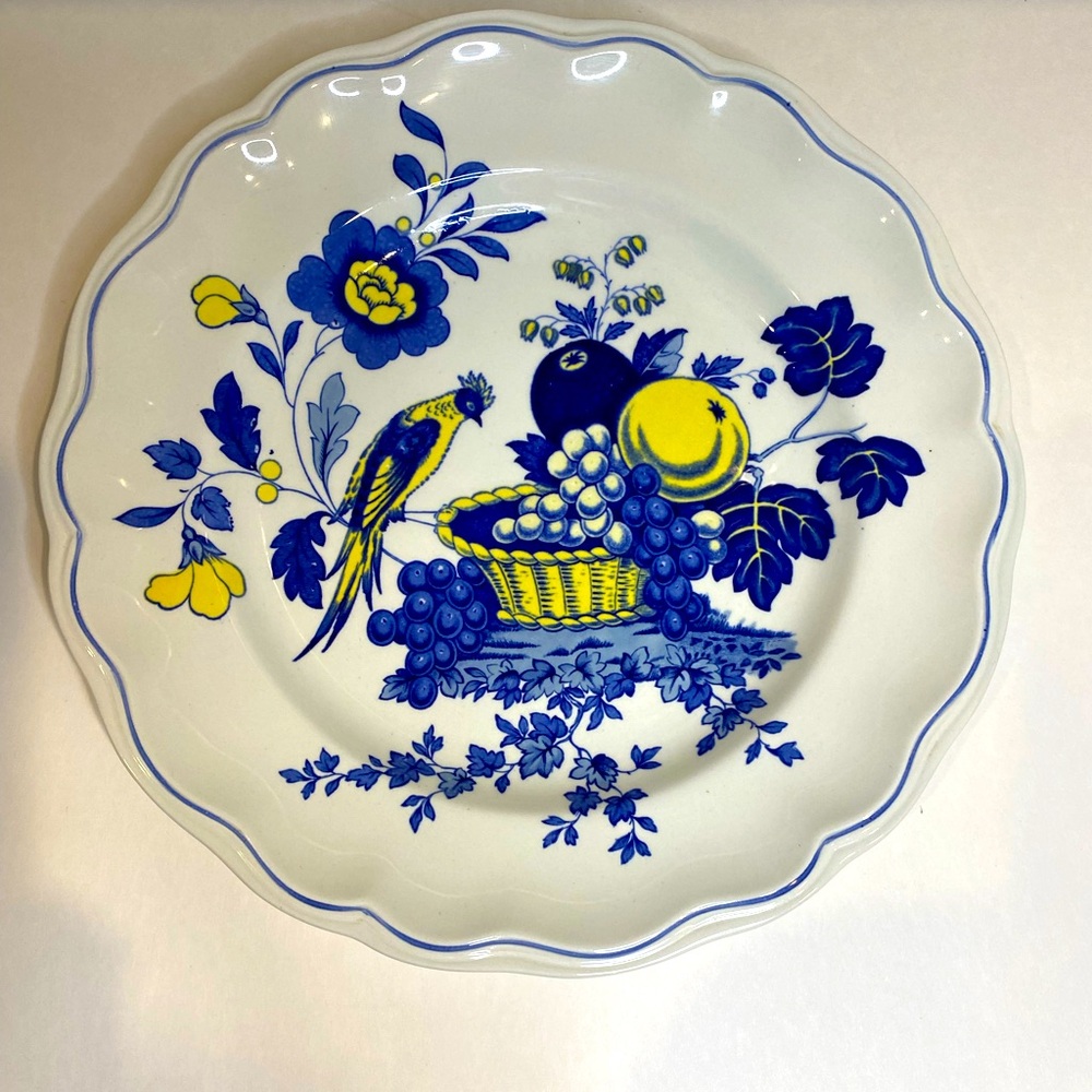 Spode 10.5” Plate “Blue Bird” Blue and Yellow with Scalloped Edges China Decor